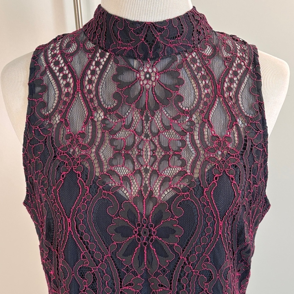 Sleeveless Pink & Gray Lace Overlay on Gray Attached Camisole | 12